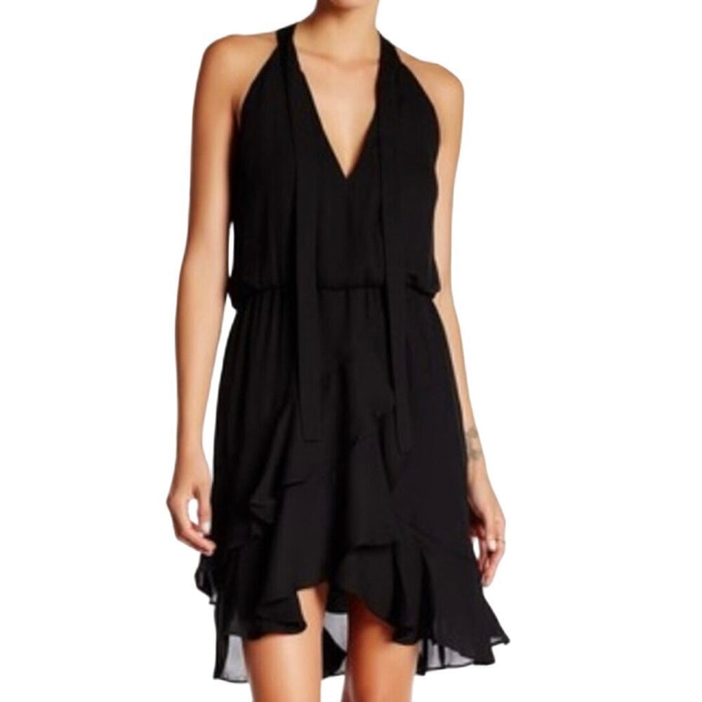 PARKER Diane Black Ruffle Halter Tie-Neck Dress Sleeveless - Sz Small